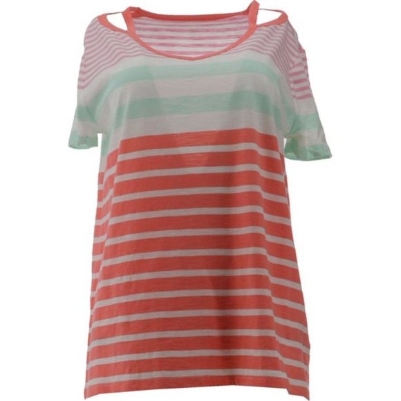 NWT LANDS' END SHORT SLEEVE DOUBLE BINDING V-NECK TEE BLUE BAY MULTI STRIPE PS - Picture 2 of 5